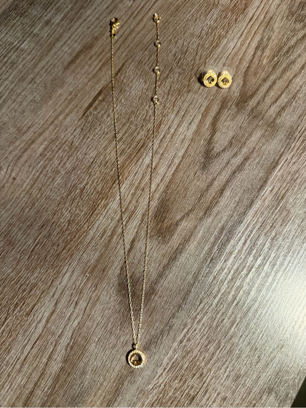 Kate Spade Gold Tone Circle Pendant Necklace and Stud Earrings Set